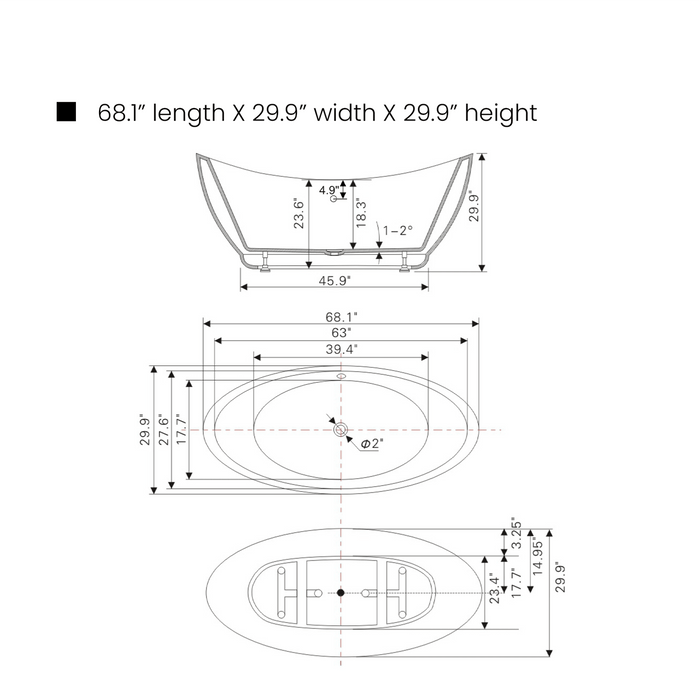 68" x 30" Modern Freestanding Acrylic Soaking Tub-VA6513 - HomeBeyond