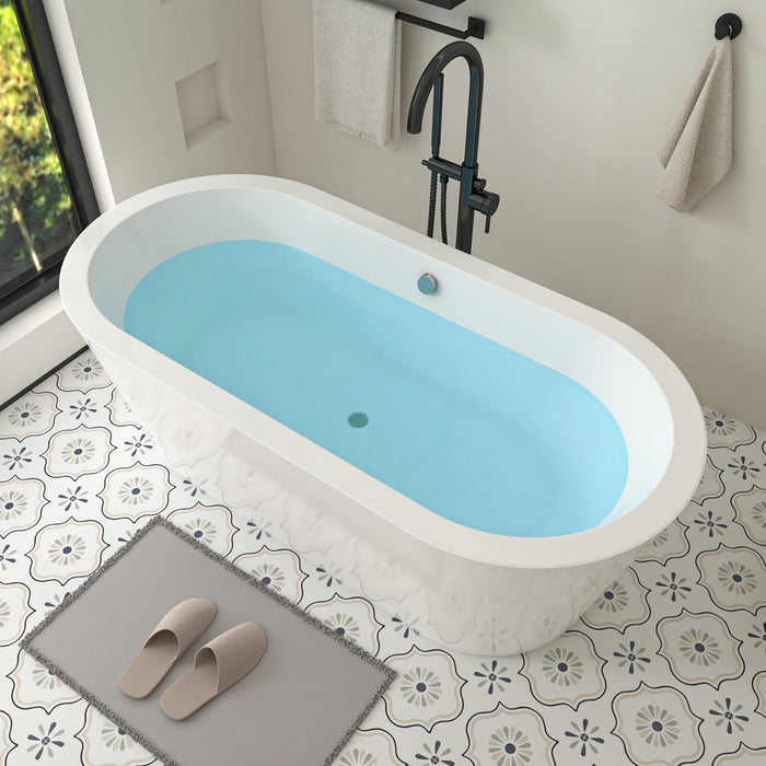 68" x 32" Modern Freestanding Acrylic Soaking Bathtub Black and White Soaker Tub Chrome Drain VA6812-L - HomeBeyond