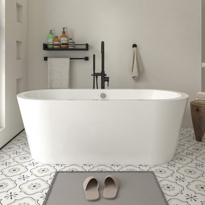 68" x 32" Modern Freestanding Acrylic Soaking Bathtub Black and White Soaker Tub Chrome Drain VA6812-L - HomeBeyond