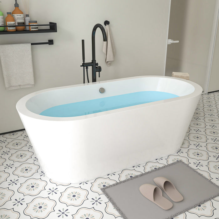 68" x 32" Modern Freestanding Acrylic Soaking Bathtub Black and White Soaker Tub Chrome Drain VA6812-L - HomeBeyond
