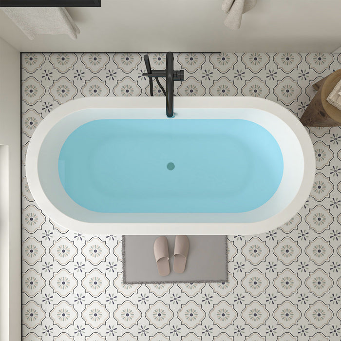 68" x 32" Modern Freestanding Acrylic Soaking Bathtub Black and White Soaker Tub Chrome Drain VA6812-L - HomeBeyond