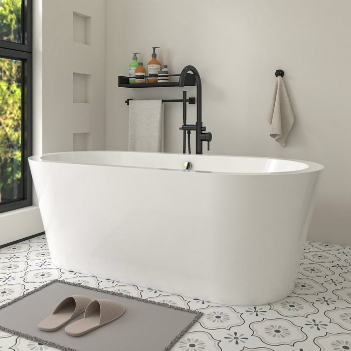 68" x 32" Modern Freestanding Acrylic Soaking Bathtub Black and White Soaker Tub Chrome Drain VA6812-L - HomeBeyond