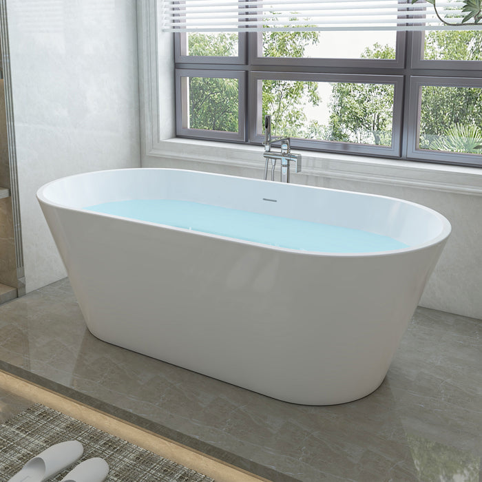 67" x 32" Modern Acrylic Oval Flat Bottom Freestanding Soaking Bathtub with Slotted Overflow VA6815-NLW