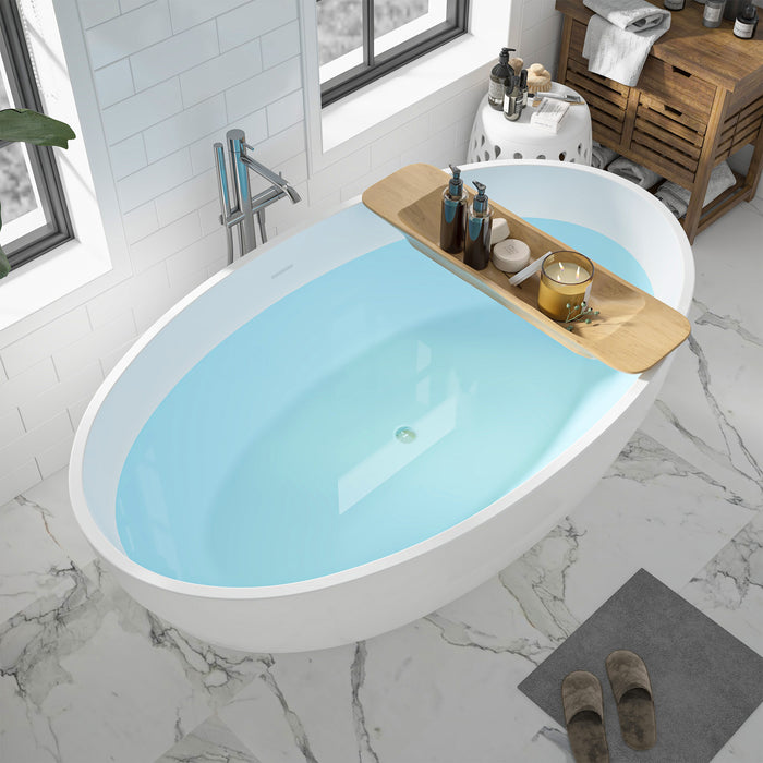 55" x 32" Modern Oval Freestanding Acrylic Soaking Bathtub White Compact Soaker Tub Center Drain VA6834-S
