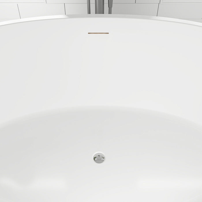59" x 32" Modern Oval Freestanding Acrylic Soaking Bathtub Pure White Oval Soaker Tub Center Drain VA6834-M