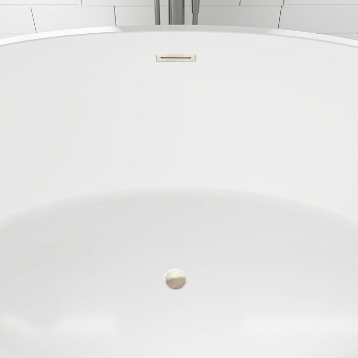 59" x 32" Modern Oval Freestanding Acrylic Soaking Bathtub Pure White Oval Soaker Tub Center Drain VA6834-M