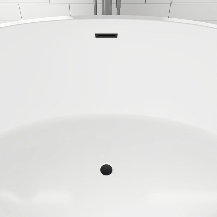 59" x 32" Modern Oval Freestanding Acrylic Soaking Bathtub Pure White Oval Soaker Tub Center Drain VA6834-M