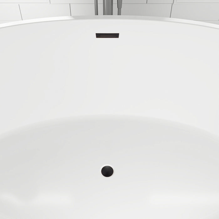 59" x 32" Modern Oval Freestanding Acrylic Soaking Bathtub Pure White Oval Soaker Tub Center Drain VA6834-M