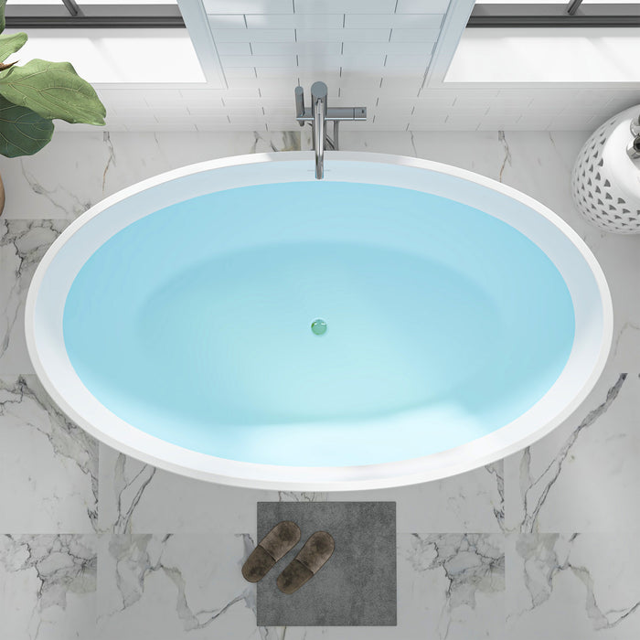 59" x 32" Modern Oval Freestanding Acrylic Soaking Bathtub Pure White Oval Soaker Tub Center Drain VA6834-M