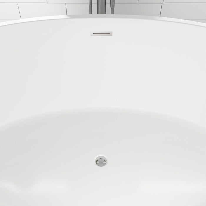 59" x 32" Modern Oval Freestanding Acrylic Soaking Bathtub Pure White Oval Soaker Tub Center Drain VA6834-M