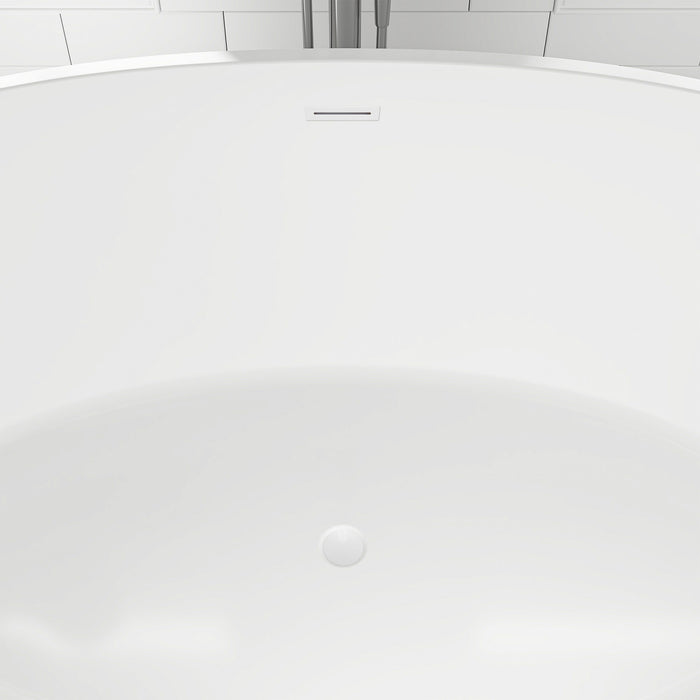 59" x 32" Modern Oval Freestanding Acrylic Soaking Bathtub Pure White Oval Soaker Tub Center Drain VA6834-M