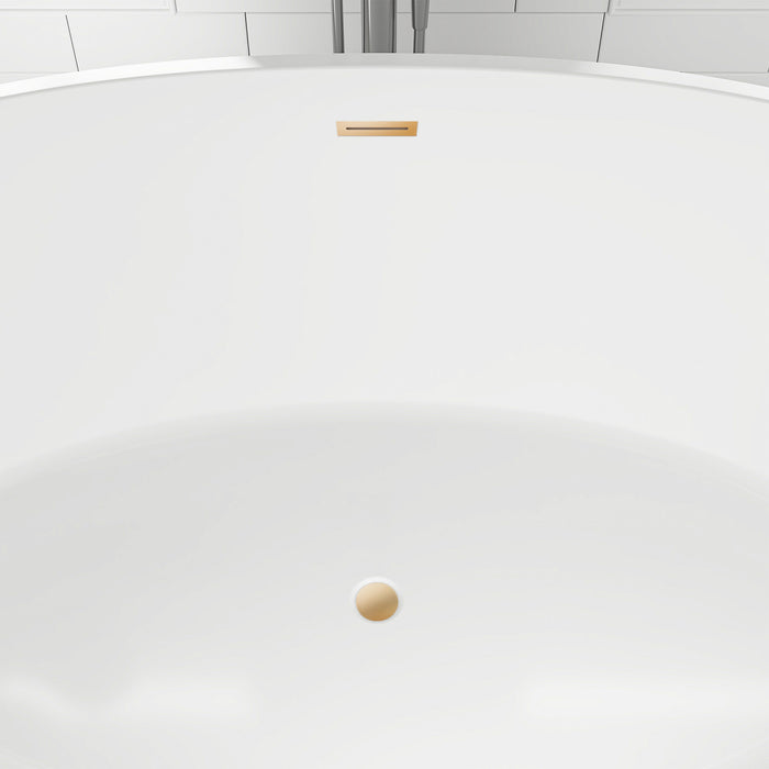 59" x 32" Modern Oval Freestanding Acrylic Soaking Bathtub Pure White Oval Soaker Tub Center Drain VA6834-M