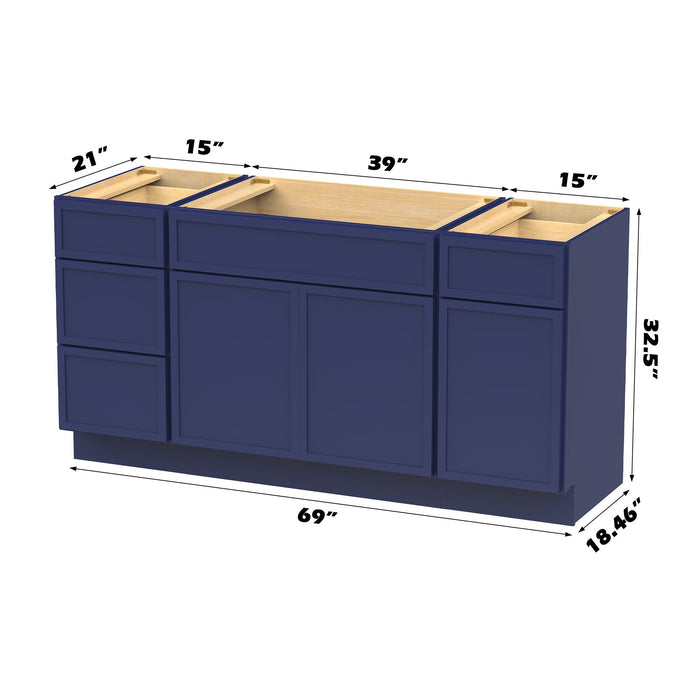 69" Modern Freestanding Birch & Plywood Bathroom Vanity Base Only – Shaker Style Storage Cabinet with 4 Drawers & 3 Soft-Closing Doors VA41153-39-151 - HomeBeyond