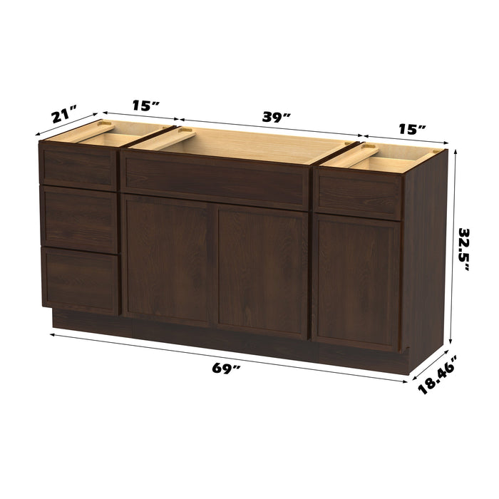 69" Modern Freestanding Birch & Plywood Bathroom Vanity Base Only – Shaker Style Storage Cabinet with 4 Drawers & 3 Soft-Closing Doors VA41153-39-151 - HomeBeyond