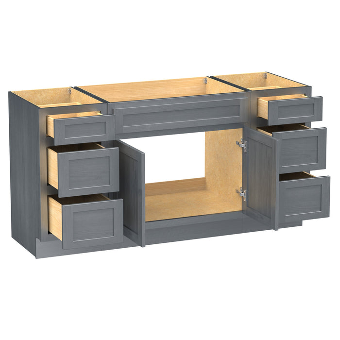 69" Modern Freestanding Oak Bathroom Vanity Base Only – Shaker Style Storage Cabinet with 6 Drawers & 2 Doors VA40153-39-153 - HomeBeyond