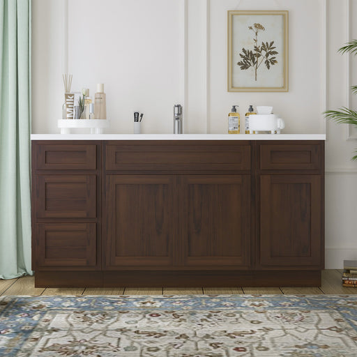 69" Oak Bathroom Vanity Cabinet without Top - 4 Drawers & 3 Doors - HomeBeyond