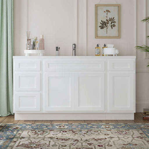69" Oak Bathroom Vanity Cabinet without Top - 4 Drawers & 3 Doors - HomeBeyond