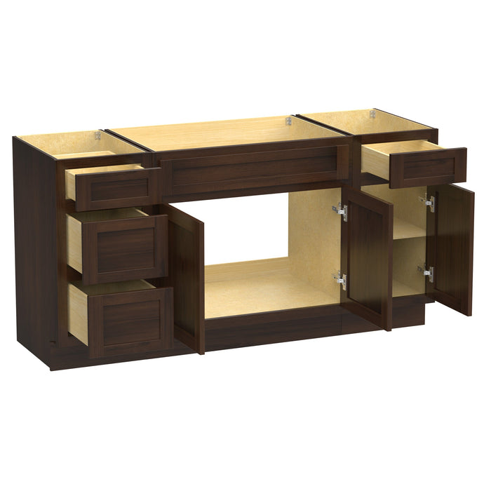 69" Oak Bathroom Vanity Cabinet without Top - 4 Drawers & 3 Doors - HomeBeyond