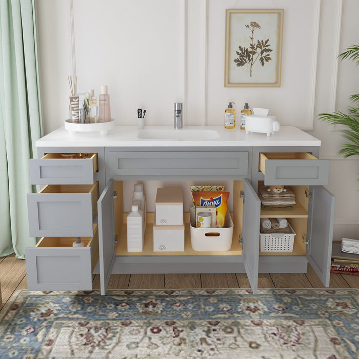 69" Oak Bathroom Vanity Cabinet without Top - 4 Drawers & 3 Doors - HomeBeyond
