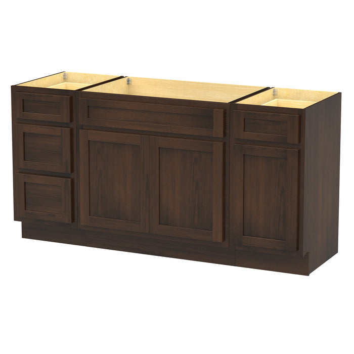 69" Oak Bathroom Vanity Cabinet without Top - 4 Drawers & 3 Doors - HomeBeyond