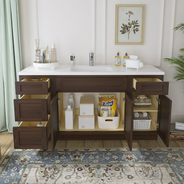 69" Oak Bathroom Vanity Cabinet without Top - 4 Drawers & 3 Doors - HomeBeyond