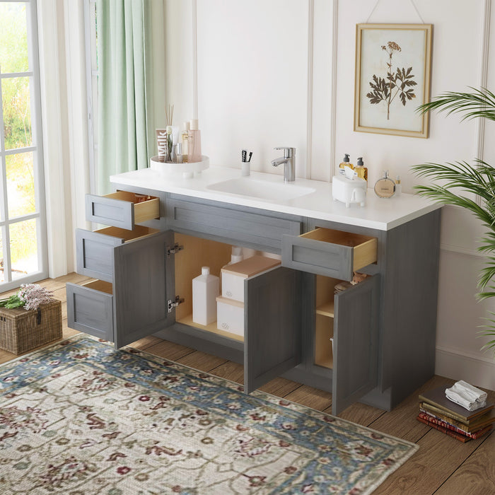 69" Oak Bathroom Vanity Cabinet without Top - 4 Drawers & 3 Doors - HomeBeyond
