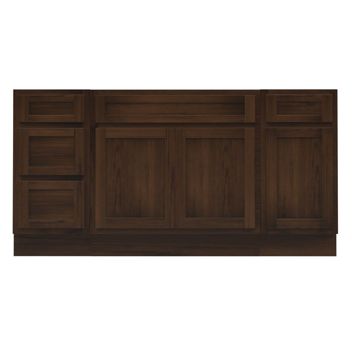 69" Oak Bathroom Vanity Cabinet without Top - 4 Drawers & 3 Doors - HomeBeyond