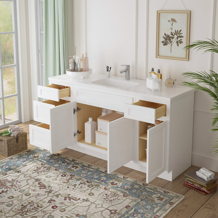 69" Oak Bathroom Vanity Cabinet without Top - 4 Drawers & 3 Doors - HomeBeyond