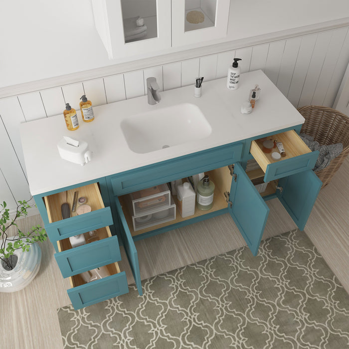69" Oak Bathroom Vanity Cabinet without Top - 4 Drawers & 3 Doors - HomeBeyond