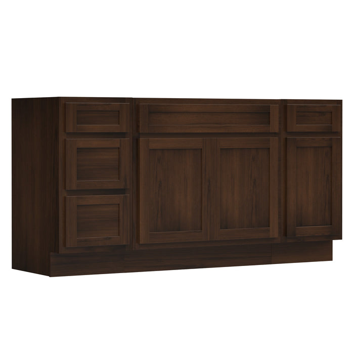 69" Oak Bathroom Vanity Cabinet without Top - 4 Drawers & 3 Doors - HomeBeyond