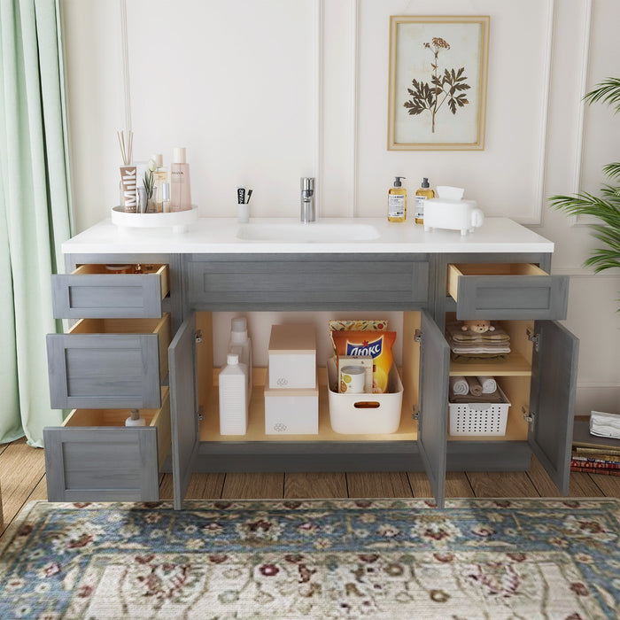 69" Oak Bathroom Vanity Cabinet without Top - 4 Drawers & 3 Doors - HomeBeyond