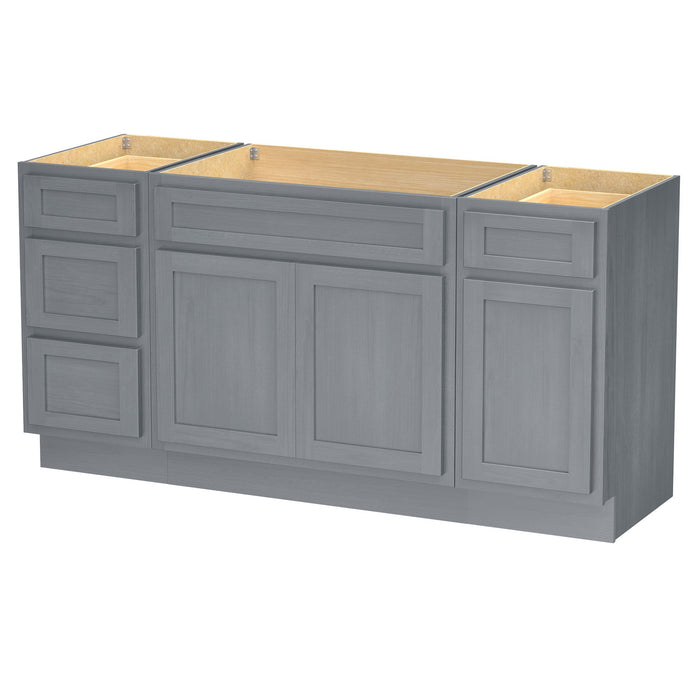 69" Oak Bathroom Vanity Cabinet without Top - 4 Drawers & 3 Doors - HomeBeyond