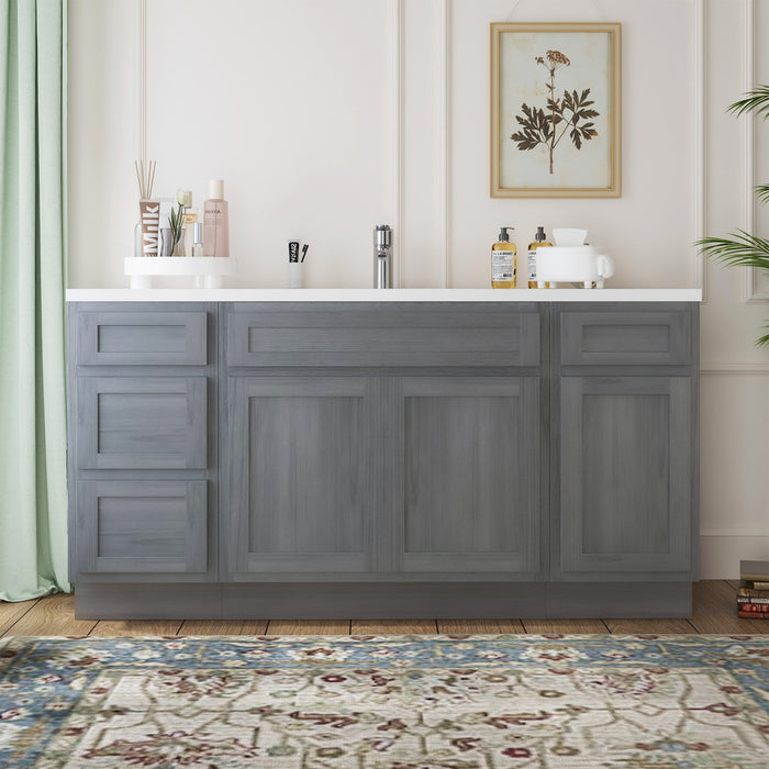 69" Oak Bathroom Vanity Cabinet without Top - 4 Drawers & 3 Doors - HomeBeyond