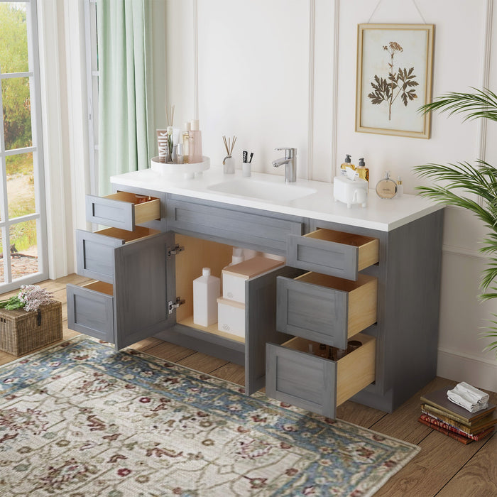 69" Oak Bathroom Vanity Cabinet without Top - 6 Drawers & 2 Doors - HomeBeyond