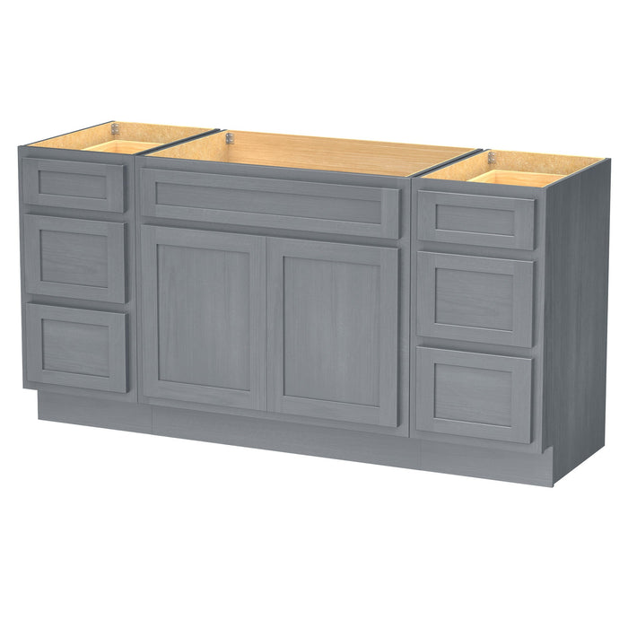 69" Oak Bathroom Vanity Cabinet without Top - 6 Drawers & 2 Doors - HomeBeyond