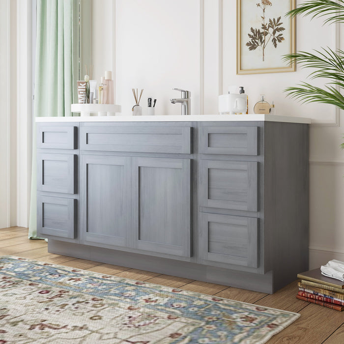 69" Oak Bathroom Vanity Cabinet without Top - 6 Drawers & 2 Doors - HomeBeyond