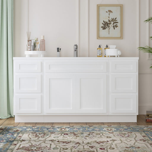 69" Oak Bathroom Vanity Cabinet without Top - 6 Drawers & 2 Doors - HomeBeyond