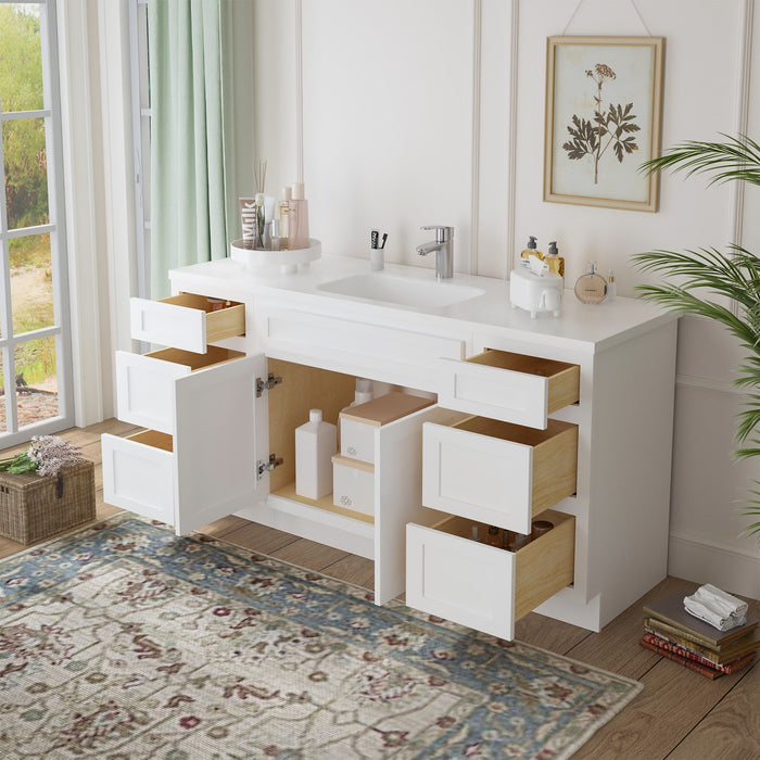 69" Oak Bathroom Vanity Cabinet without Top - 6 Drawers & 2 Doors - HomeBeyond