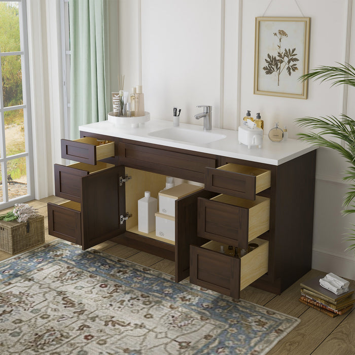 69" Oak Bathroom Vanity Cabinet without Top - 6 Drawers & 2 Doors - HomeBeyond