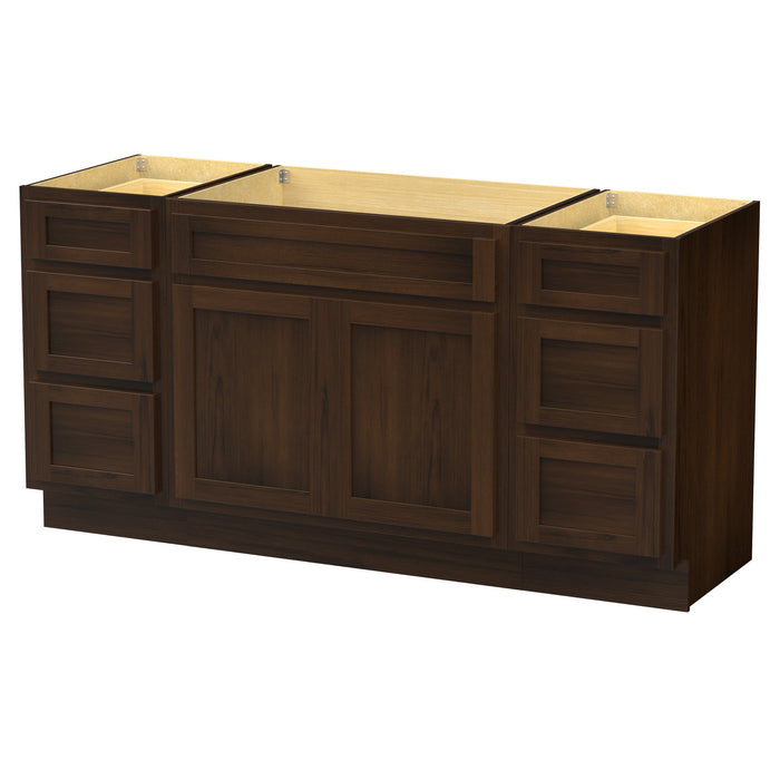 69" Oak Bathroom Vanity Cabinet without Top - 6 Drawers & 2 Doors - HomeBeyond