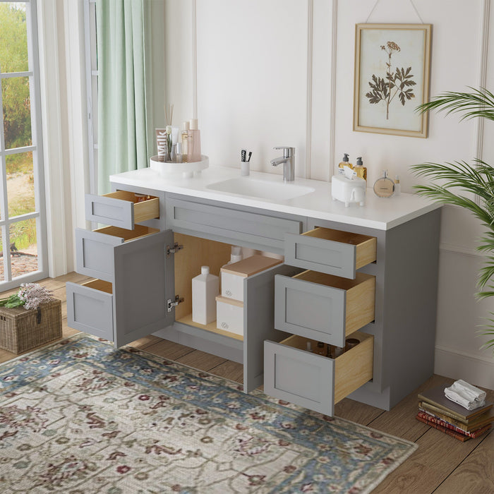 69" Oak Bathroom Vanity Cabinet without Top - 6 Drawers & 2 Doors - HomeBeyond