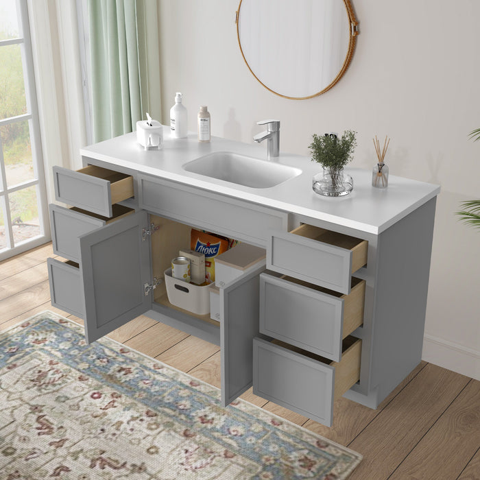 69" Plywood Bathroom Vanity Cabinet without Top - 6 Drawers & 2 Doors - HomeBeyond