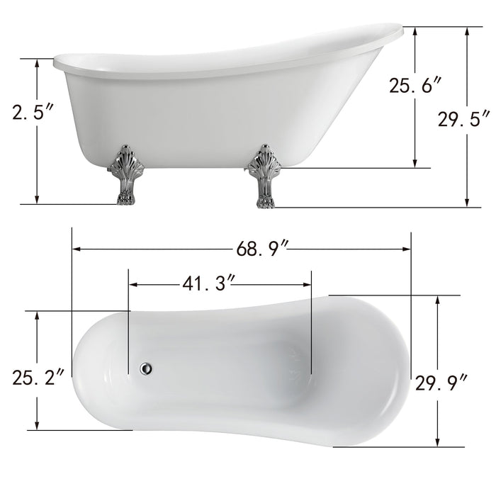 69"x30" Modern Freestanding Acrylic Soaking Tub - HomeBeyond