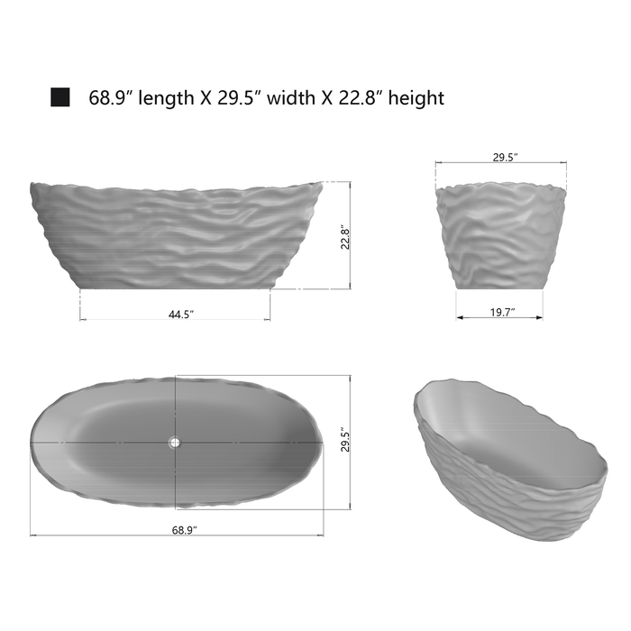 69”x30” Oval Shaped Stone Resin Freestanding Bathtub, with Polished Chrome Pop Up Drain - HomeBeyond