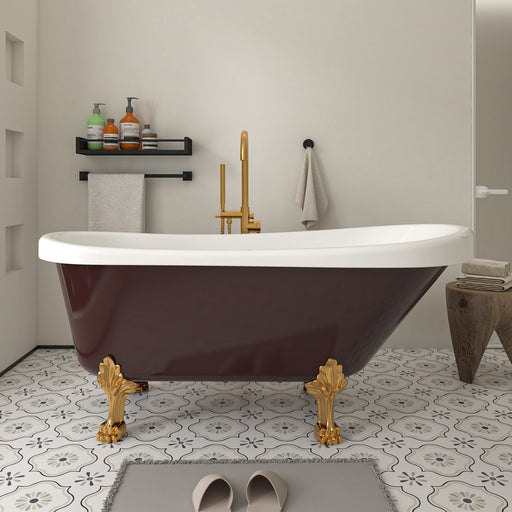 70" x 32" Modern Freestanding Acrylic Clawfoot Soaking Bathtub in Red Ergonomic Deep Soaker Tub with Pop-up Drain VA6311-RL - HomeBeyond