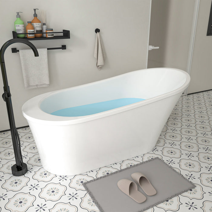 70" x 34" Modern Freestanding Acrylic Soaking Bathtub Glossy White Large Soaker Tub Chrome Drain VA6839 - HomeBeyond