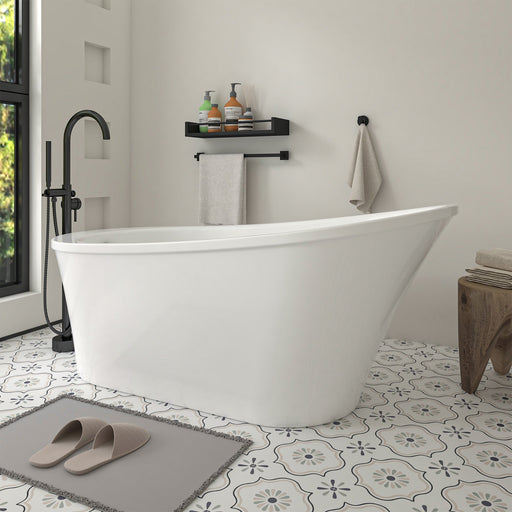 70" x 34" Modern Freestanding Acrylic Soaking Bathtub Glossy White Large Soaker Tub Chrome Drain VA6839 - HomeBeyond