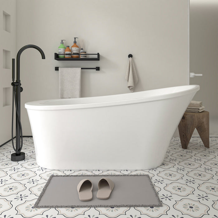 70" x 34" Modern Freestanding Acrylic Soaking Bathtub Glossy White Large Soaker Tub Chrome Drain VA6839 - HomeBeyond
