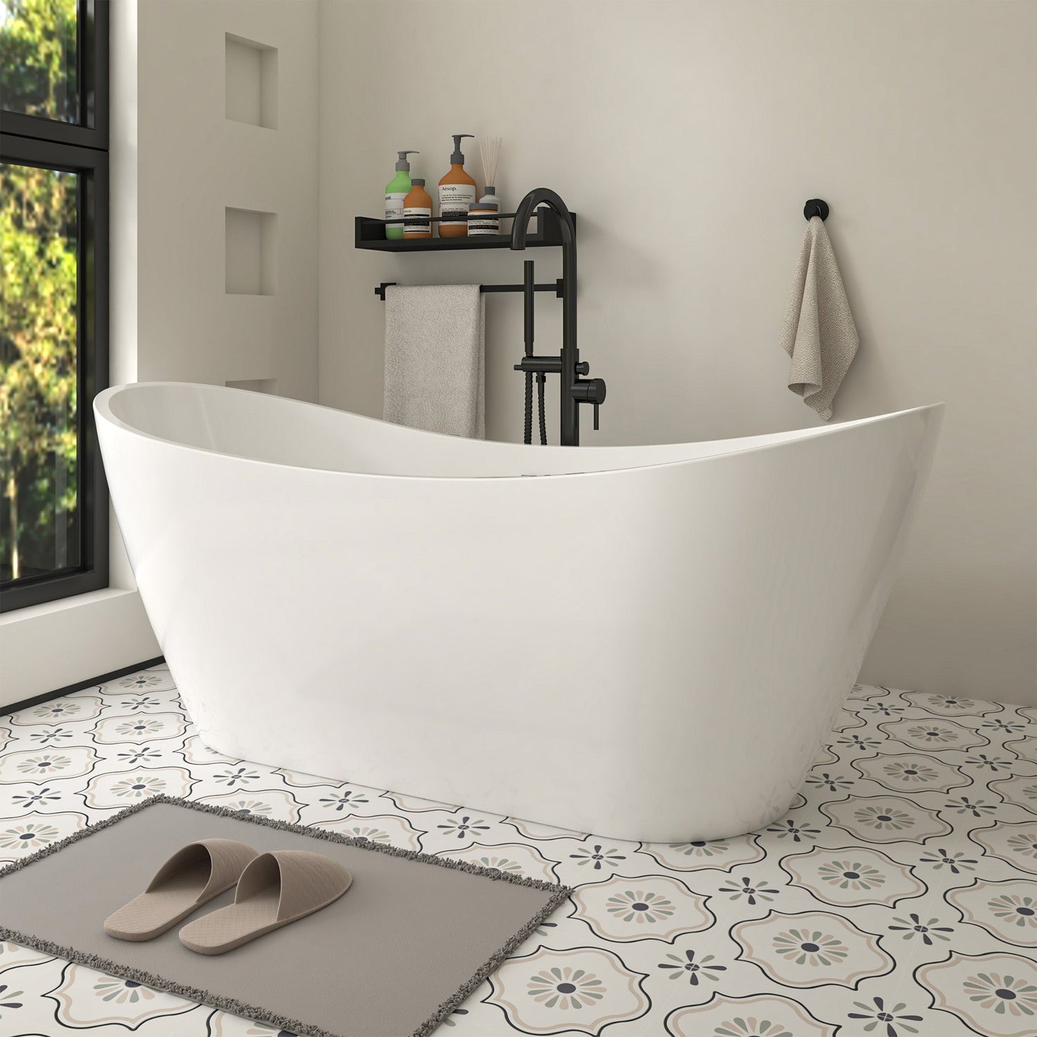 71" x 29" Modern Freestanding Acrylic Soaking Bathtub White Ergonomic Deep Soaker Tub Chrome Drain VA6903 - HomeBeyond
