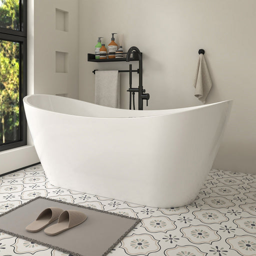 71" x 29" Modern Freestanding Acrylic Soaking Bathtub White Ergonomic Deep Soaker Tub Chrome Drain VA6903 - HomeBeyond